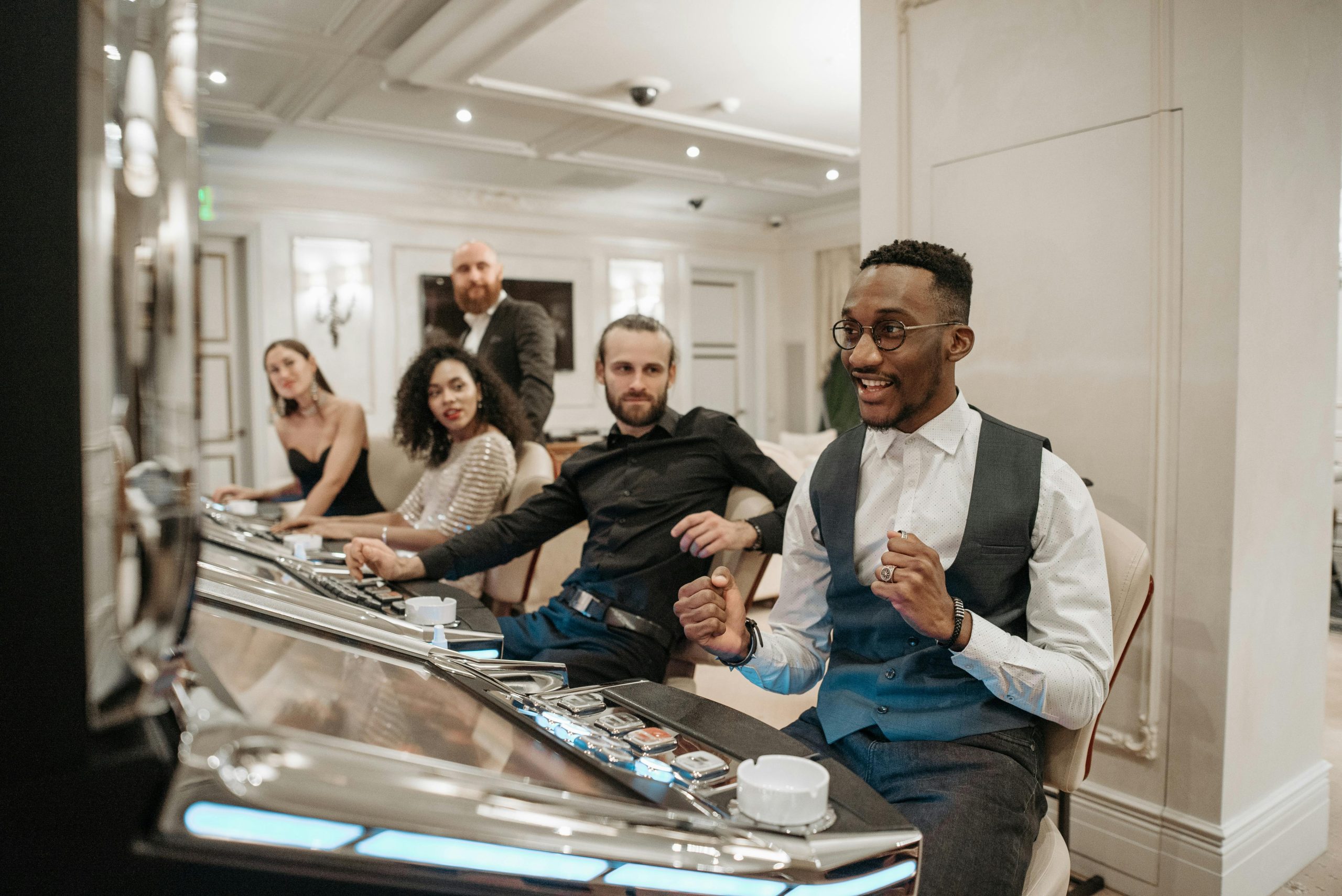 Man celebrating his big win at a casino